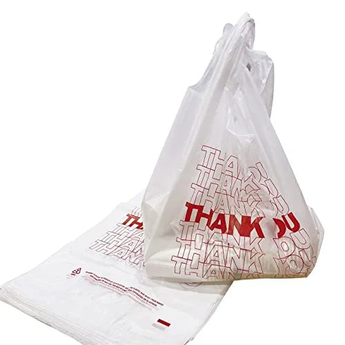White “Thank You” T-Shirt Carry-Out Bags - 1000 Pack - Grocer wholesale