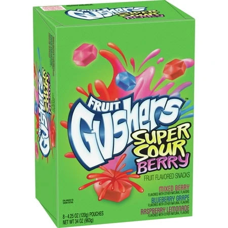 Gushers Super Sour Berry Fruit Flavored Snacks 8 Pack Gluten Free 4.25 Ounce - Grocer wholesale