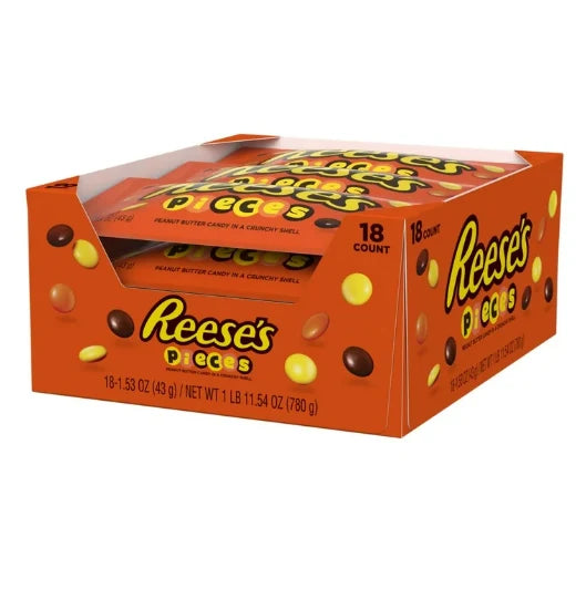 Reese’s Pieces, 1.53 oz pouch – packaged in a box of 18. - Grocer wholesale