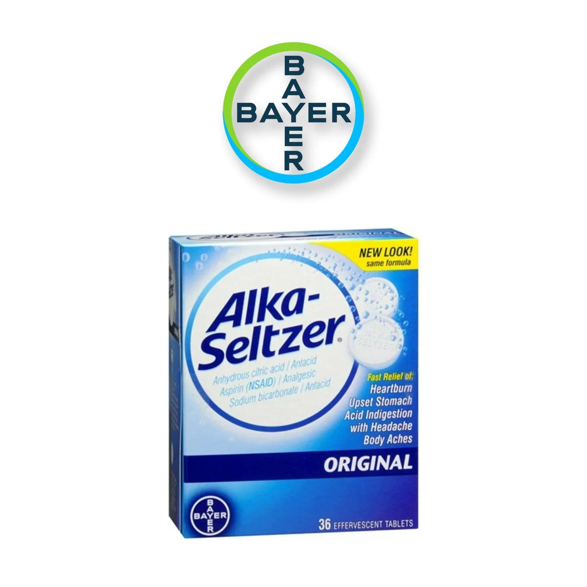 Alka Seltzer Antacid Aspirin Original 2pk- 36ct - Grocer wholesale