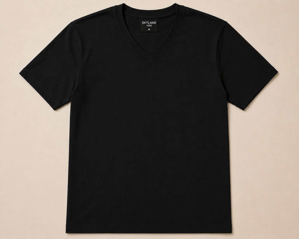 V Neck Black Short Sleeves T-Shirts 2X & Up - 12 PK