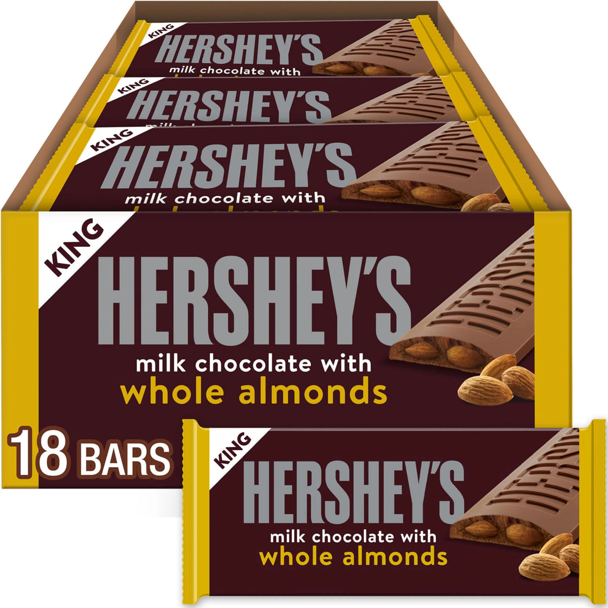 Hershey's Milk Chocolate with Almonds Candy Bar, King Size ,2.6 Oz - Grocer wholesale