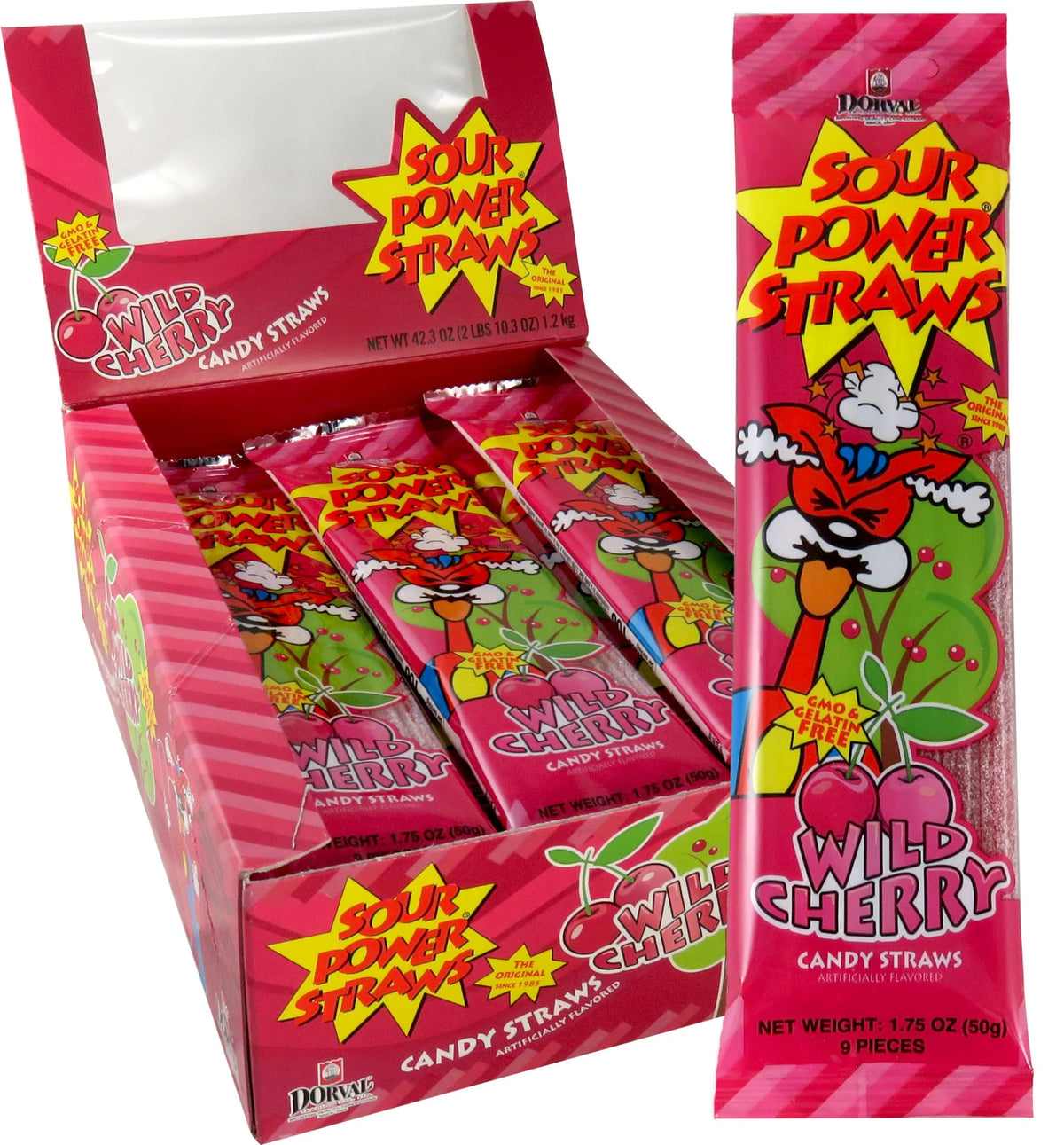Sour Power Candy Straws, Wild Cherry, 1.75 oz (Pack of 24) - Grocer wholesale