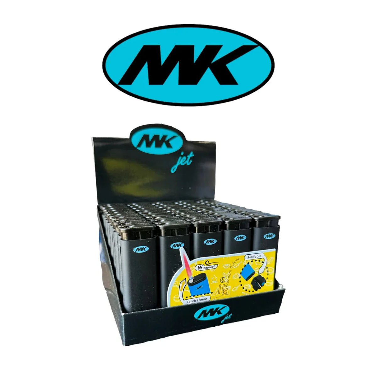 The MK Jet Lighter Windproof Black edition 50ct - Grocer wholesale