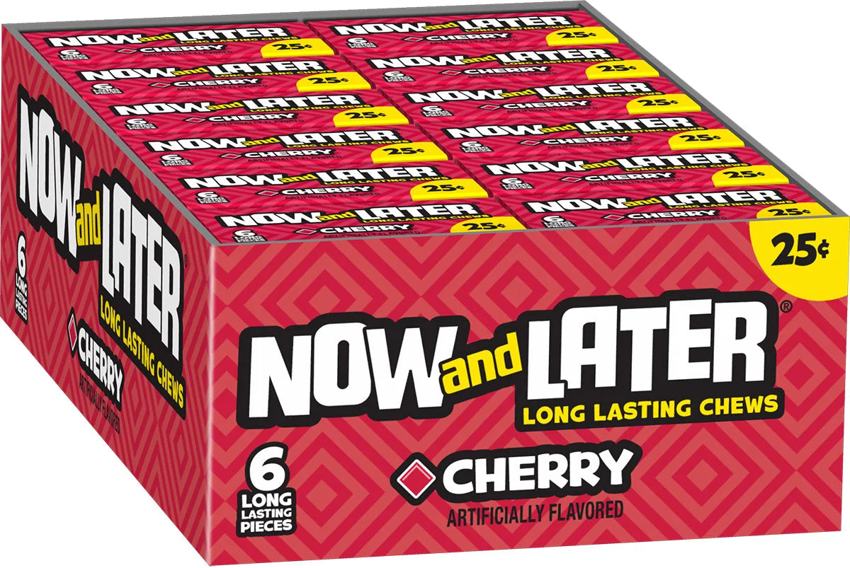 Now and Later Original Strawberry Taffy Chews Candy 0.93oz (Box of 24) - Grocer wholesale