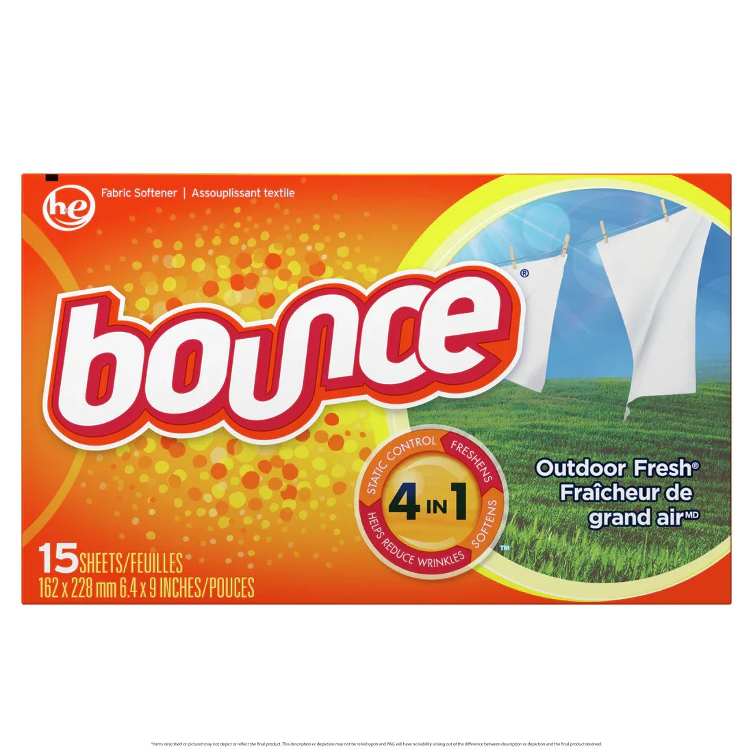 Bounce Outdoor Fresh Scented Fabric Softener Dryer Sheets - 15ct/15pk - Grocer wholesale
