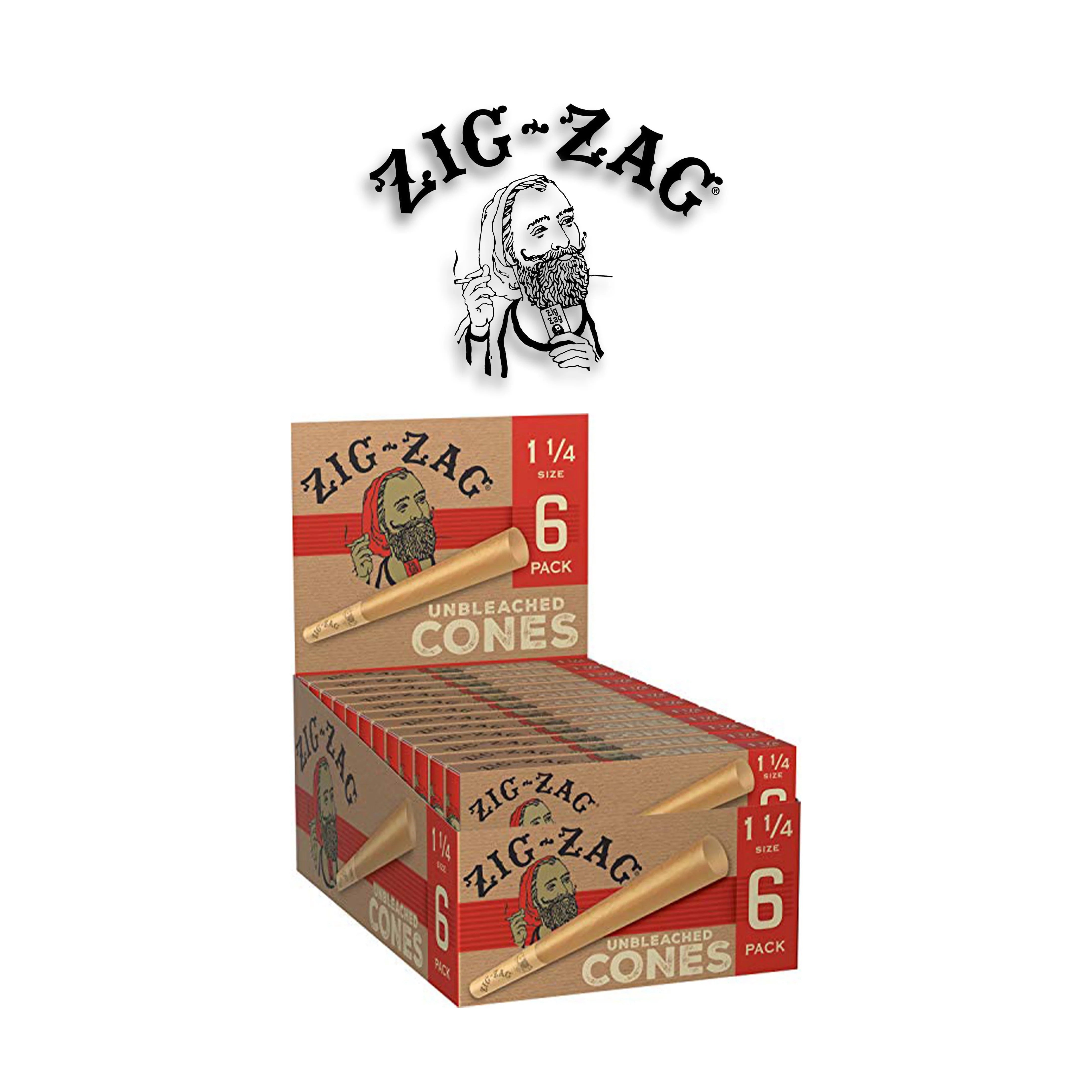 Zig Zag Cone Unbleached 1 1/4 6pk-24ct - Grocer wholesale