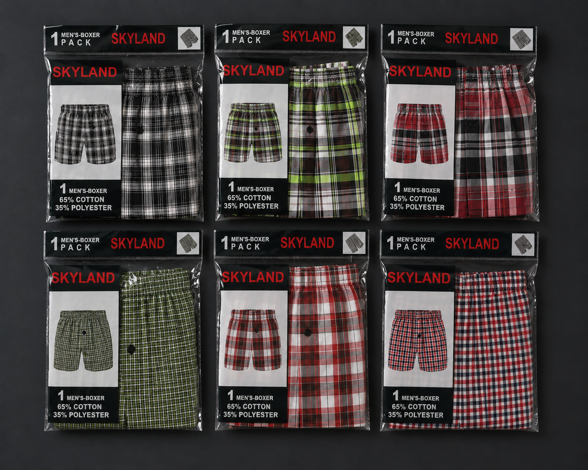 Boxers — Woven Cotton Blend Plaid Boxer Shorts (Wholesale & Bulk)