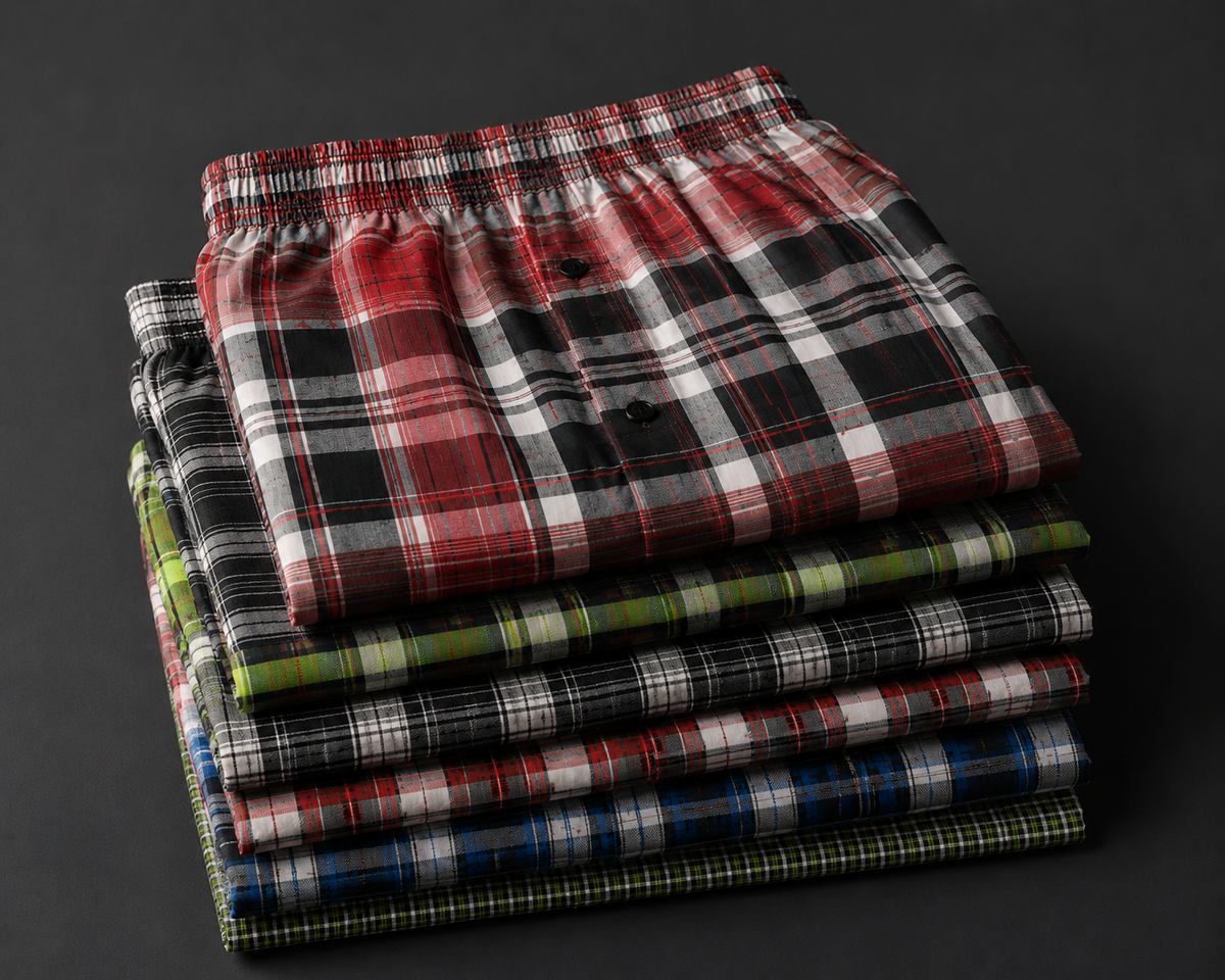 Boxers — Woven Cotton Blend Plaid Boxer Shorts (Wholesale & Bulk)