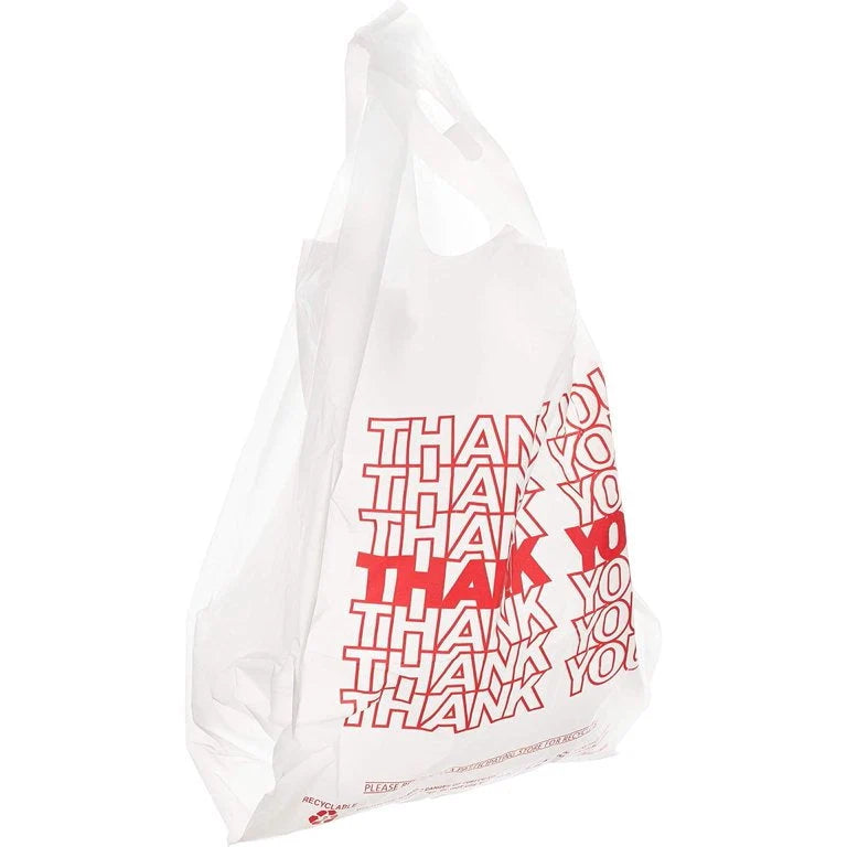 White “Thank You” T-Shirt Carry-Out Bags - 1000 Pack - Grocer wholesale