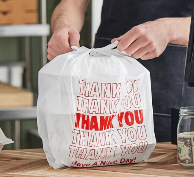 White “Thank You” T-Shirt Carry-Out Bags - 1000 Pack - Grocer wholesale