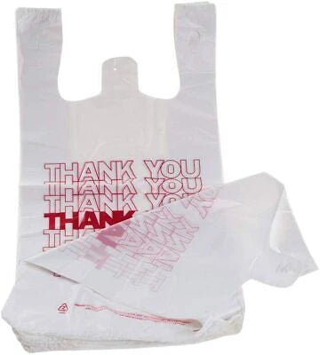 White “Thank You” T-Shirt Carry-Out Bags - 1000 Pack - Grocer wholesale