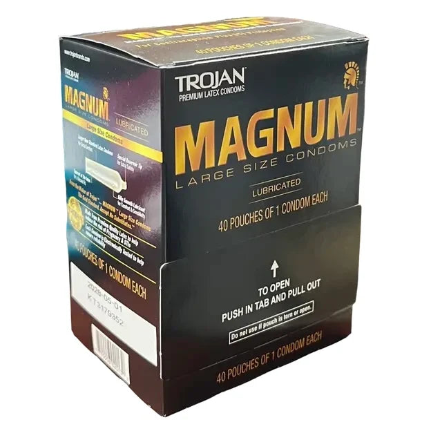 Trojan Magnum Large Size Condoms – Lubricated Premium Latex – 40 Single-Use Pouches for Enhanced Comfort & Protection - Grocer wholesale