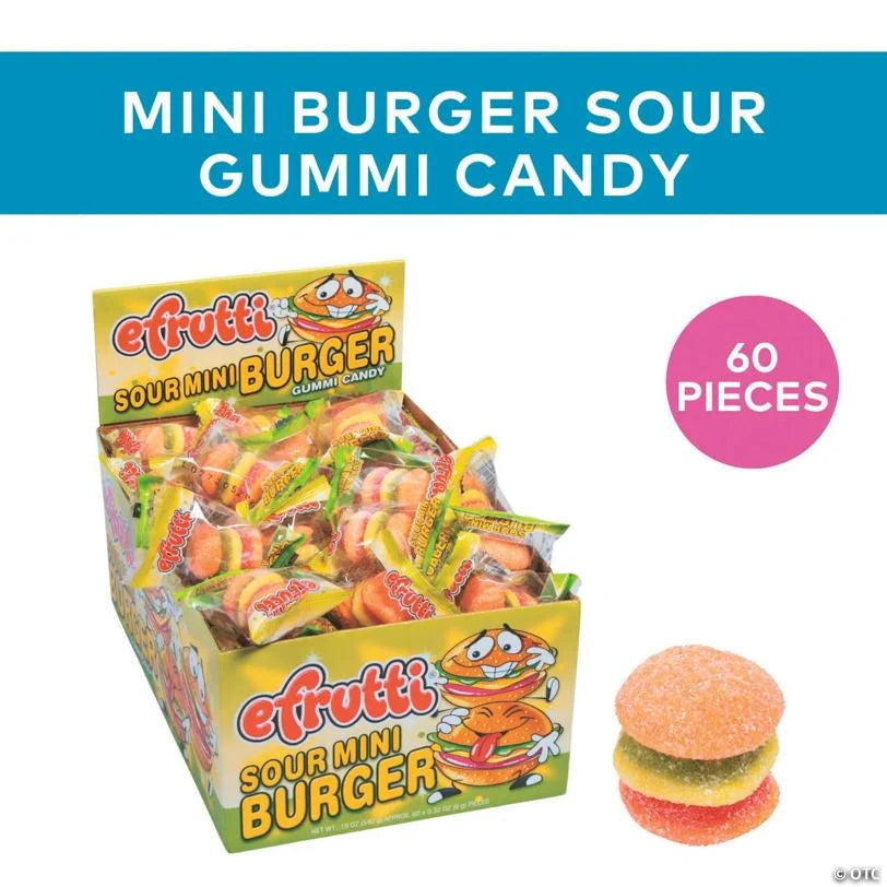 21 oz. Efrutti® Mini Burger Sour Gummy Candy – 60 Pc. - Grocer wholesale
