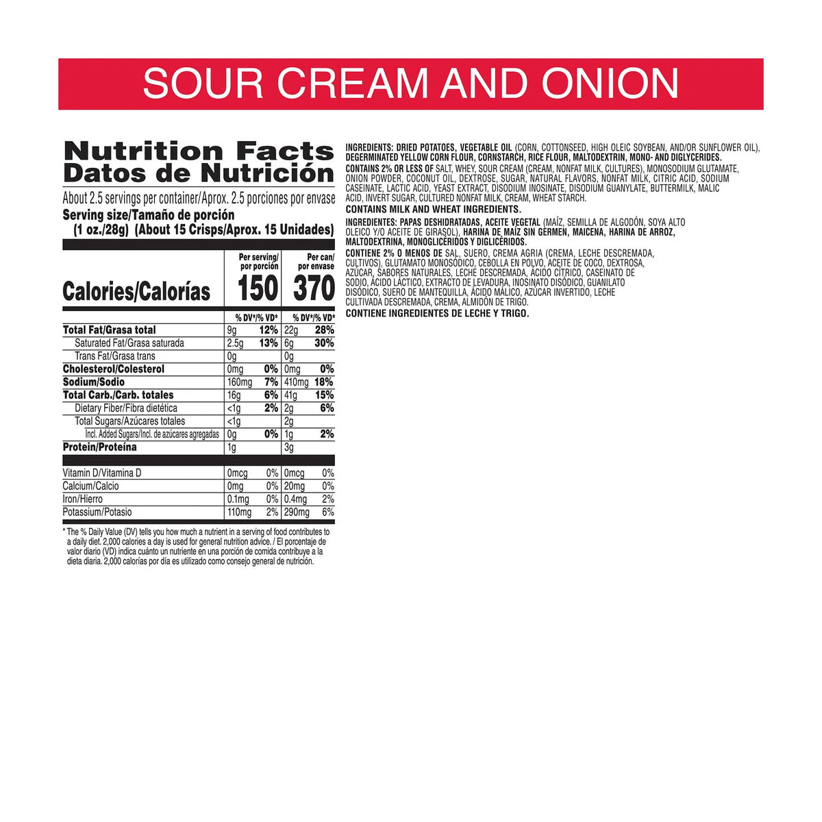 Pringles Sour Cream and Onion Potato Crisps Chips ( 2.5 Ounce, 12 Count ) - Grocer wholesale