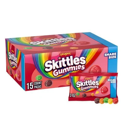 Skittles Gummies Original Gummy Candy, Share Size, 3 oz., 15 pk. - Grocer wholesale