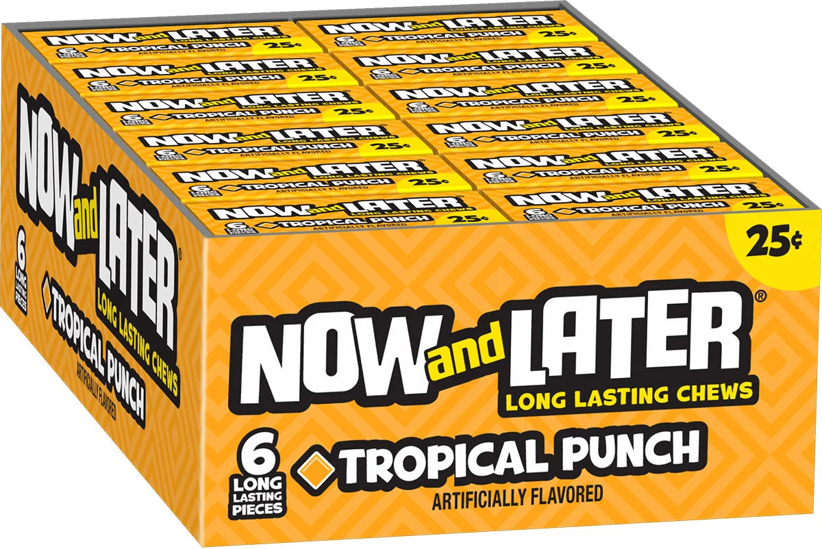 Now and Later Original Tropical Fruit Punch Taffy Chews Candy 0.93oz (Box of 24) - Grocer wholesale