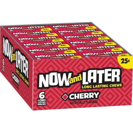 Now and Later Original Cherry Taffy Candy 0.93oz (Box of 24) - Grocer wholesale