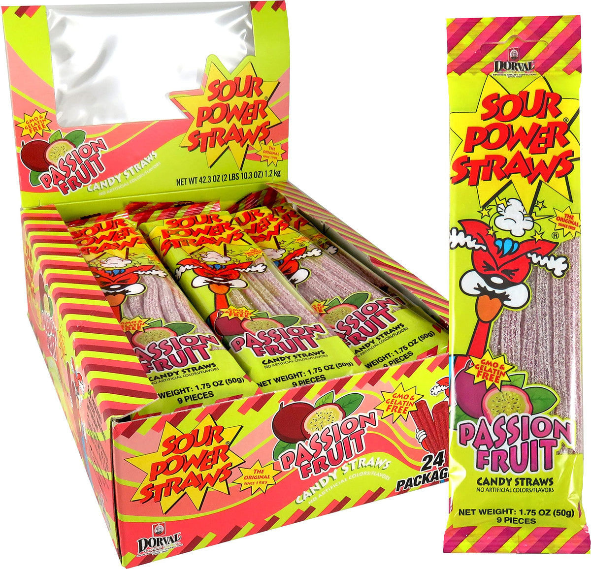 Sour Power Candy Straws, Passion Fruit, 1.75 oz (Pack of 24) - Grocer wholesale