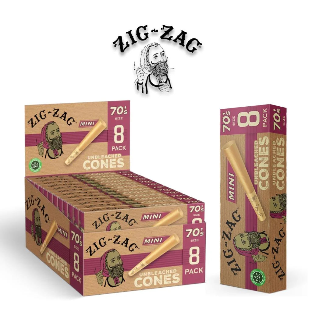 Zig Zag- Unbleached Cone Mini Size 70's - 8pack - Grocer wholesale