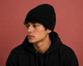 Black cuffed knit beanie winter hat, wholesale bulk beanies one size fits all