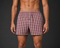 Red black and white plaid woven cotton boxer shorts, wholesale mens underwear