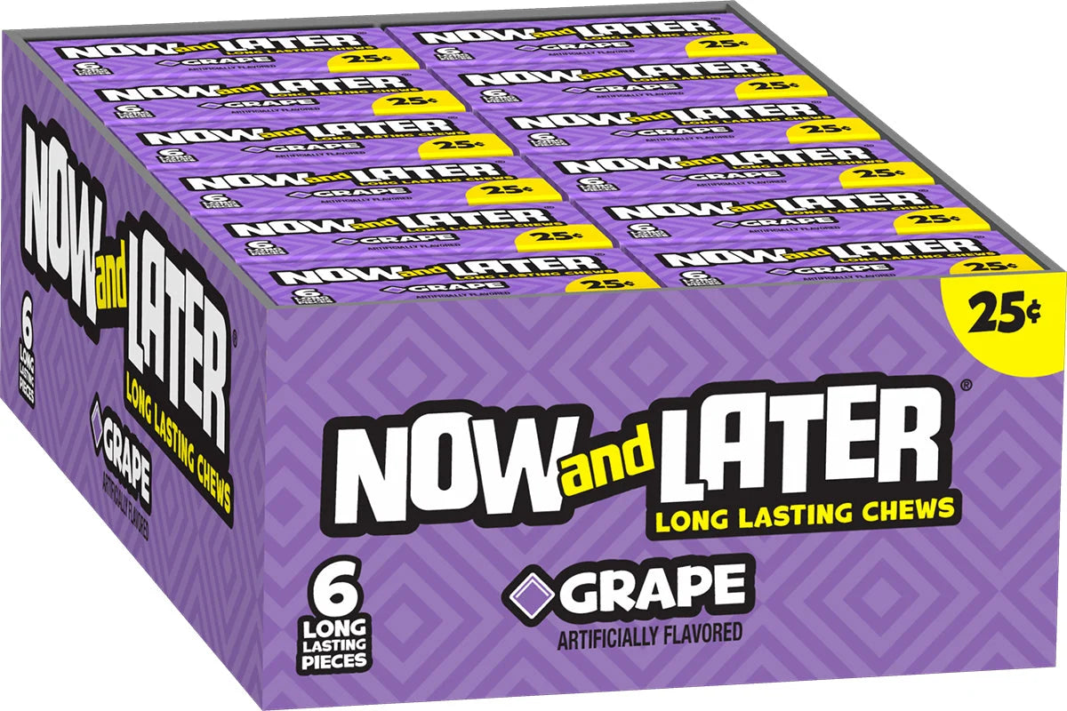 Now and Later Original Grape Taffy Chewy Candy 0.93oz (Box of 24) - Grocer wholesale