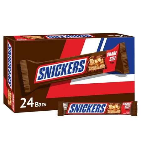Snickers Share Size Chocolate Bars, Milk Chocolate, 3.29 Oz, 24/box - Grocer wholesale