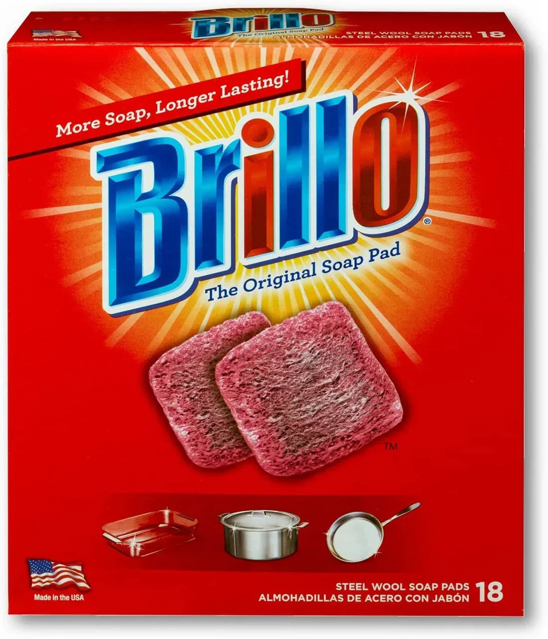 Brillo Steel Wool Soap Pads Red - 18ct/12pk - Grocer wholesale