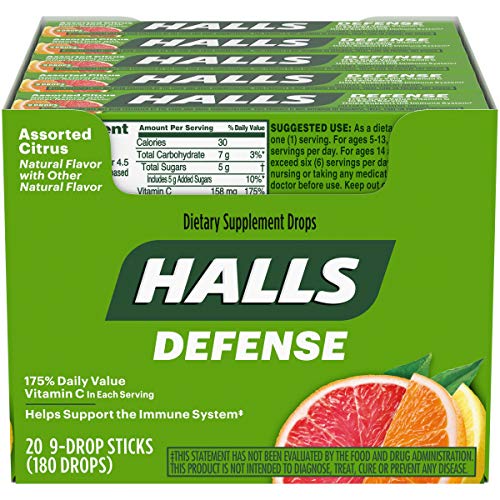 Halls Defense Vitamin C Drops Citrus 9ct Sticks, 20 Per Box | Wholesale Case of 24 - Grocer wholesale