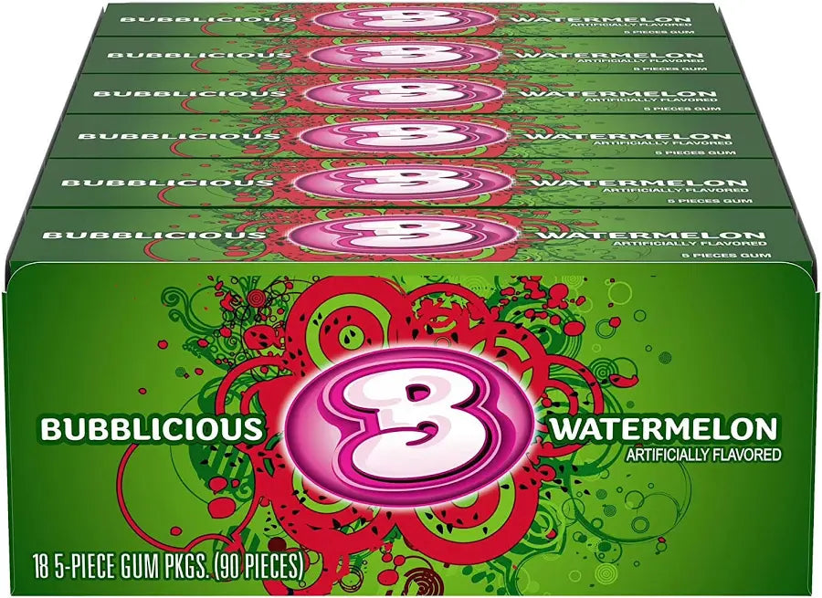 Bubblicious Watermelon Bubble Gum — Wholesale Master Case, 8 Boxes × 18 Packs (144 Packs / 720 Pieces) - Grocer wholesale