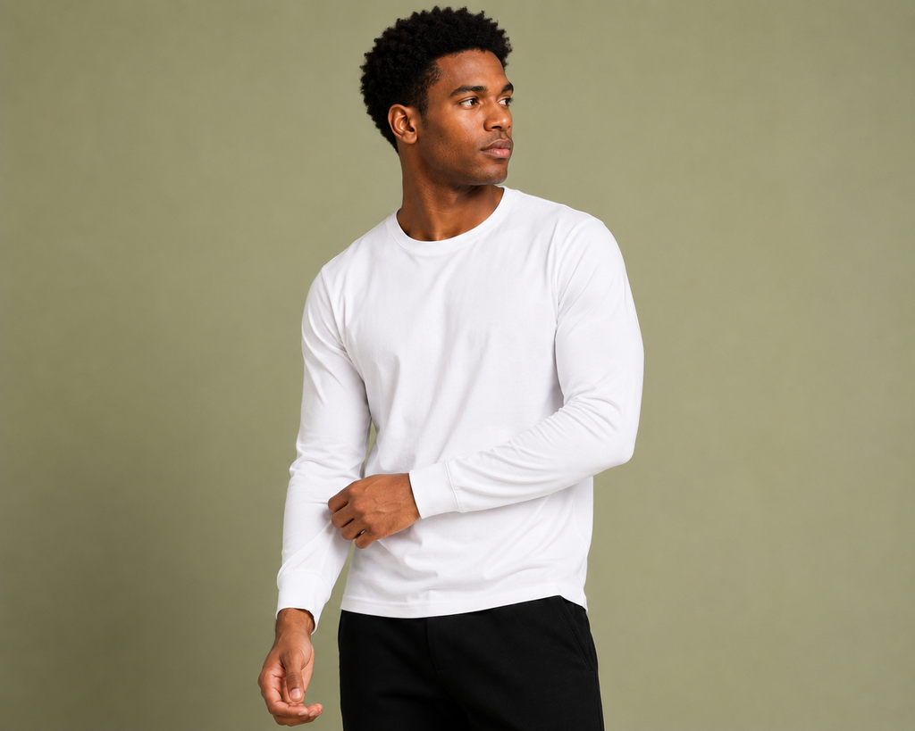Plain white blank long sleeve t-shirt in cotton, wholesale long sleeve tee