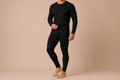 Black waffle knit thermal top and bottom long john set, wholesale thermal underwear